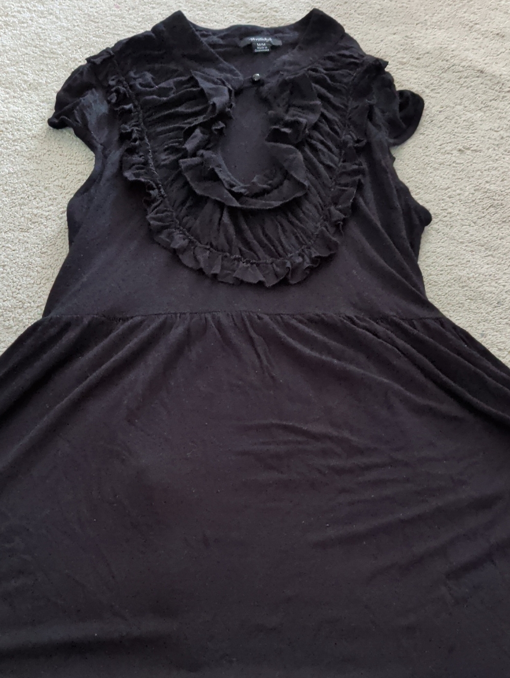 Black Ruffle-Front Cap Sleeve Dress